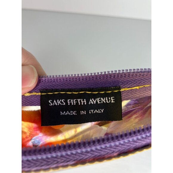 Saks Fifth Avenue Clear Floral Pouch Make Up Bag Made In Italy Zipper Closure - Picture 5 of 6